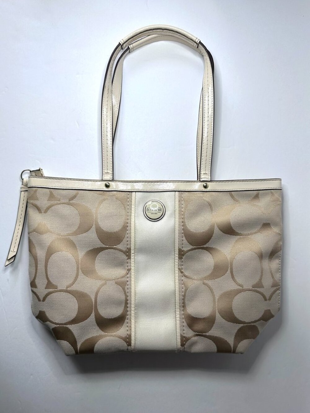 Coach Signature Stripe Beige/Khaki Tote F21950